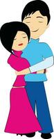 Character of young girl and boy hugging each other. vector