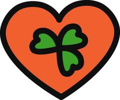 trébol hojas en corazón forma icono en verde y naranja color. vector