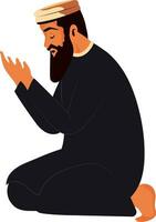 joven musulmán hombre personaje ofrecimiento namaz en sentado pose. vector