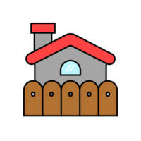 a home with chimney and fence icon png