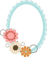 Elliptical shape frame decorated colorful with flowers. vector