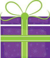 Flat style purple gift box with green ribbon. vector