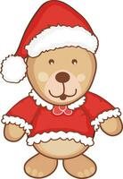 Cartoon teddy bear wearing Santa Claus costume. vector