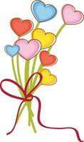 Bunch of colorful heart balloon with red ribbon. vector