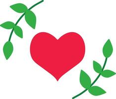 Icon of red heart with round leaf. vector