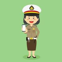 Indonesian Police Woman Character Hold The Phone vector