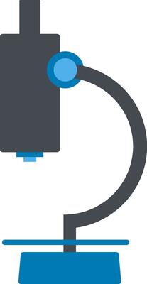 Microscope icon in grey and blue color.