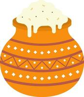 Flat Rice Mud Pot Icon In Brown And Cosmic Latte Color. vector