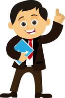 Cheerful Businessman character with tablet. vector