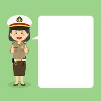 Indonesian Police Woman Character Making Thumb Up with Speech Bubbles vector