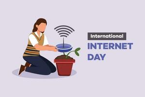 International internet day. Template design with hand drawing style. Colored flat vector illustration isolated.