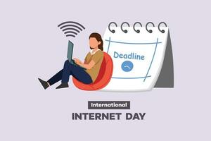 International internet day. Template design with hand drawing style. Colored flat vector illustration isolated.