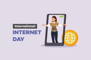 International internet day. Template design with hand drawing style. Colored flat vector illustration isolated.