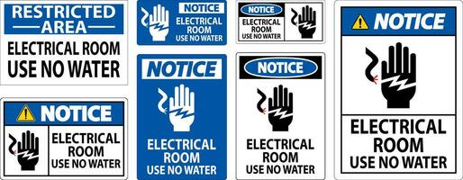 Restricted Area Sign Notice Electrical Room Use No Water vector