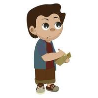 Boy doing homework. Vector illustration of primary school children, student in class, learning problems in school