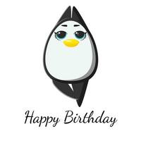 Happy birthday greeting card with cute penguin and balloons. Template for nursery design, poster, birthday card, invitation, baby shower and party decor. vector