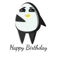 Happy birthday greeting card with cute penguin and balloons. Template for nursery design, poster, birthday card, invitation, baby shower and party decor. vector