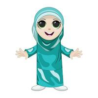 Cute Girl Moslem Reading Book Vector Icon Illustration. Ramadan Mascot Cartoon Character. Person Icon Concept White Isolated. Flat Cartoon Style Suitable for Web Landing Page, Banner, Flyer, Sticker