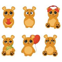 Bear vector set cartoon animal character and cute brown grizzly bear illustration animalistic set children's teddy bear isolated on white background