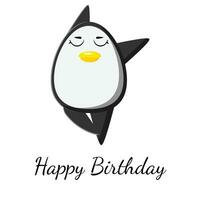 Happy birthday greeting card with cute penguin and balloons. Template for nursery design, poster, birthday card, invitation, baby shower and party decor. vector