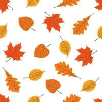 Seamless pattern with autumn leaves in orange, beige, brown and yellow. Perfect for wallpaper, gift paper, template fill, web page background, autumn greeting cards. vector