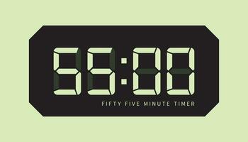 55 Minute Timer Icon, Digital Clock. Retro Led Design. Isolated Vector