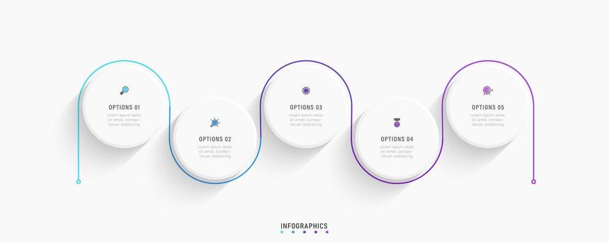 plantilla de diseño de etiquetas infográficas vectoriales con iconos y 5 opciones o pasos. se puede utilizar para diagramas de proceso, presentaciones, diseño de flujo de trabajo, banner, diagrama de flujo, gráfico de información. vector