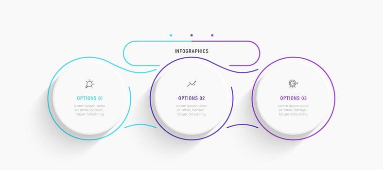 plantilla de diseño de etiquetas infográficas vectoriales con iconos y 3 opciones o pasos. se puede utilizar para diagramas de proceso, presentaciones, diseño de flujo de trabajo, banner, diagrama de flujo, gráfico de información. vector