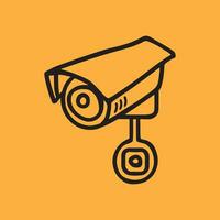 Security camera. CCTV surveillance system. Monitoring, guard equipment, burglary or robbery prevention. Vector illustration isolated on yellow background.