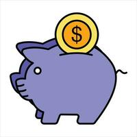 cerdito banco color contorno icono diseño estilo vector