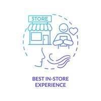 Best in store experience blue gradient concept icon. Customer engagement. Staff training. Visual merchandising. Satisfied client abstract idea thin line illustration. Isolated outline drawing vector