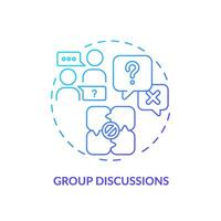 Group discussions blue gradient concept icon. Share experience. Exchange ideas. Knowledge sharing. Collaboration learning. Round shape line illustration. Abstract idea. Graphic design. Easy to use vector