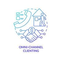 Omni channel clienting blue gradient concept icon. Customer service. Messaging app. Virtual shopping. Home delivery. Future of retail abstract idea thin line illustration. Isolated outline drawing vector