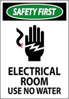 Restricted Area Sign Safety First Electrical Room Use No Water vector