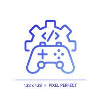 Game development pixel perfect gradient linear vector icon. STEM integration in industry. Students teaching improvement. Thin line color symbol. Modern style pictogram. Vector isolated outline drawing