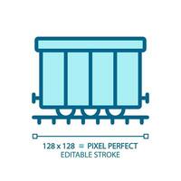 Cargo railroad carriage pixel perfect blue RGB color icon. Wagon train. Freight transport. Railway container. Isolated vector illustration. Simple filled line drawing. Editable stroke