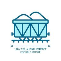 Open wagon pixel perfect blue RGB color icon. Rail gondola. Railcar transportation. Freight shipping. Train cargo. Isolated vector illustration. Simple filled line drawing. Editable stroke