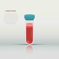 Blood in test tube icon in flat style. Laboratory flask vector illustration on isolated background. Liquid in beaker sign business concept.