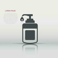 Hand sanitizer icon in flat style. Antiseptic bottle vector illustration on isolated background. Disinfect gel sign business concept.