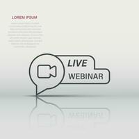 Live webinar icon in flat style. Online training vector illustration on isolated background. Conference stream sign business concept.