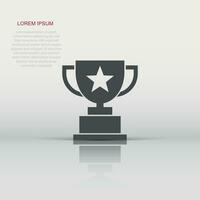 Trophy cup icon in flat style. Goblet prize vector illustration on isolated background. Award sign business concept.