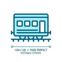 Passenger railroad carriage pixel perfect blue RGB color icon. Railway car. Train wagon. Rapid transit. Compartment coach. Isolated vector illustration. Simple filled line drawing. Editable stroke