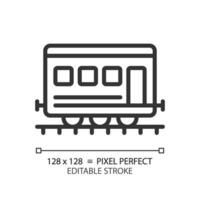 Passenger railroad carriage pixel perfect linear icon. Railway car. Train wagon. Rapid transit. Compartment coach. Thin line illustration. Contour symbol. Vector outline drawing. Editable stroke