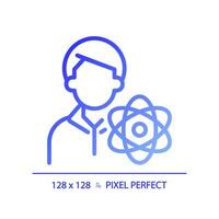 STEM teacher pixel perfect gradient linear vector icon. Education specialist job. Tutor for students using technology. Thin line color symbol. Modern style pictogram. Vector isolated outline drawing