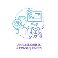 analizar causas y Consecuencias azul degradado concepto icono. datos investigación. ruptura acción plan resumen idea Delgado línea ilustración. aislado contorno dibujo vector