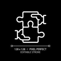 Collaboration for STEM pixel perfect white linear icon for dark theme. Students teamwork over project. Innovative education. Thin line illustration. Isolated symbol for night mode. Editable stroke vector