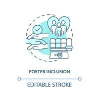 Foster inclusion turquoise concept icon. Travel industry. Transportation service. Communication skill. Equal right abstract idea thin line illustration. Isolated outline drawing. Editable stroke vector