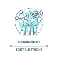 Accountability turquoise concept icon. Diversity and inclusion. Equal opportunity. Society change. Taking responsibility abstract idea thin line illustration. Isolated outline drawing. Editable stroke vector