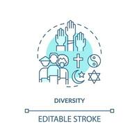 Diversity turquoise concept icon. Cross cultural communication. Ethnic group. Racial equality. Social inclusion abstract idea thin line illustration. Isolated outline drawing. Editable stroke vector