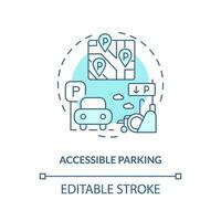 Accessible parking turquoise concept icon. Wheelchair transport. Disability support. Barrier free. Reserved parking abstract idea thin line illustration. Isolated outline drawing. Editable stroke vector